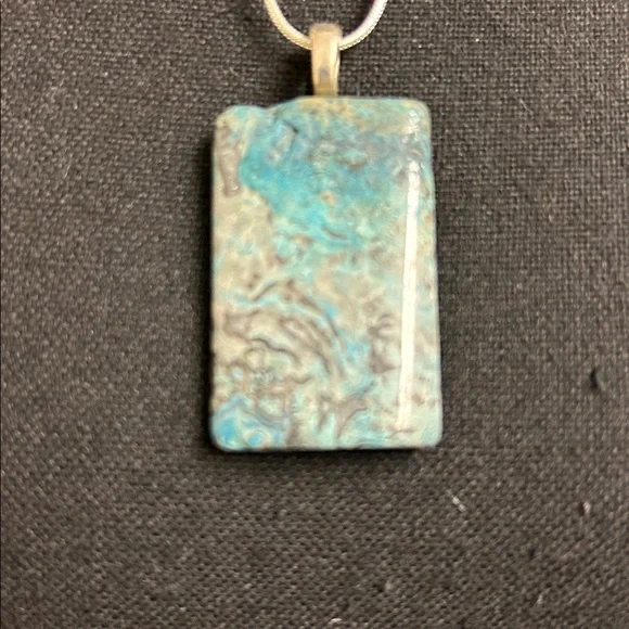 Baja Turquoise Gilson Created Opal bar necklace 925 silver 22” chain, NEW - Picture 3 of 6